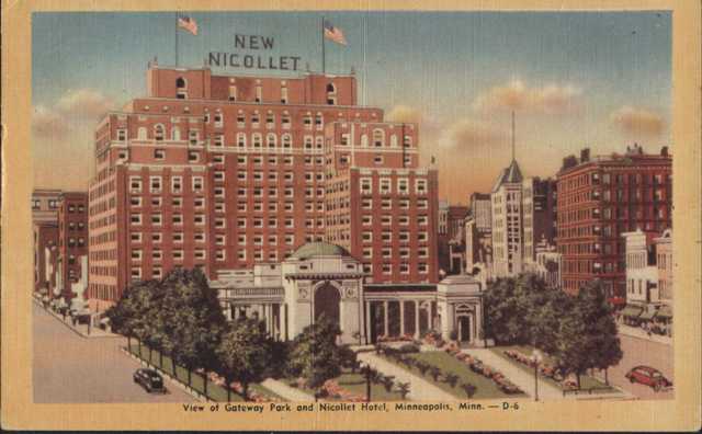 resized version, Gateway Park and Nicollet Hotel 1948 Postcard Side 1